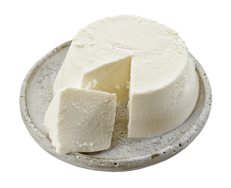 plate of fresh ricotta cheese isolated on white background
